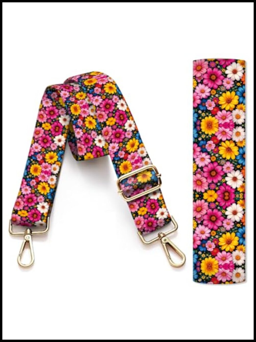 Adjustable Crossbody Purse Strap Replacement 3.8cm Wide Floral Fabric Bag Strap